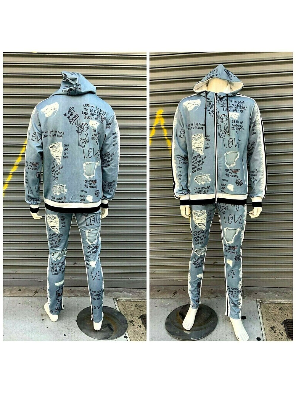 Men's Grey Drawing All Over Fashion Tracksuit